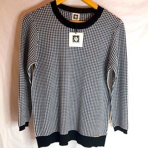 Anne Klein Black White Lightweight Houndstooth Sweater Women’s Small NWT NEW
